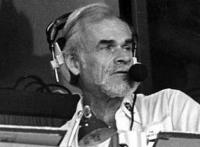 Bill King in the booth at the Coliseum